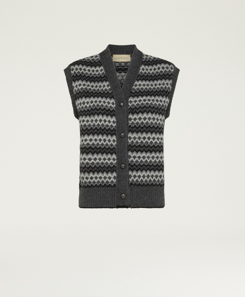 THYME GILET IN JACQUARD - GREY MULTICOLOR - Clothing - Momonì