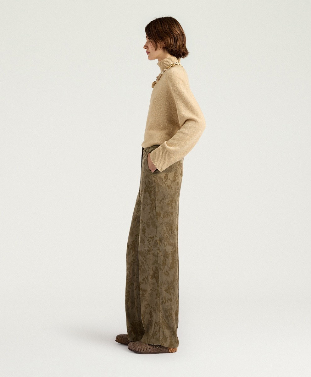 MILTON PANTS IN JACQUARD CUPRO - MILITARY GREEN - Momonì
