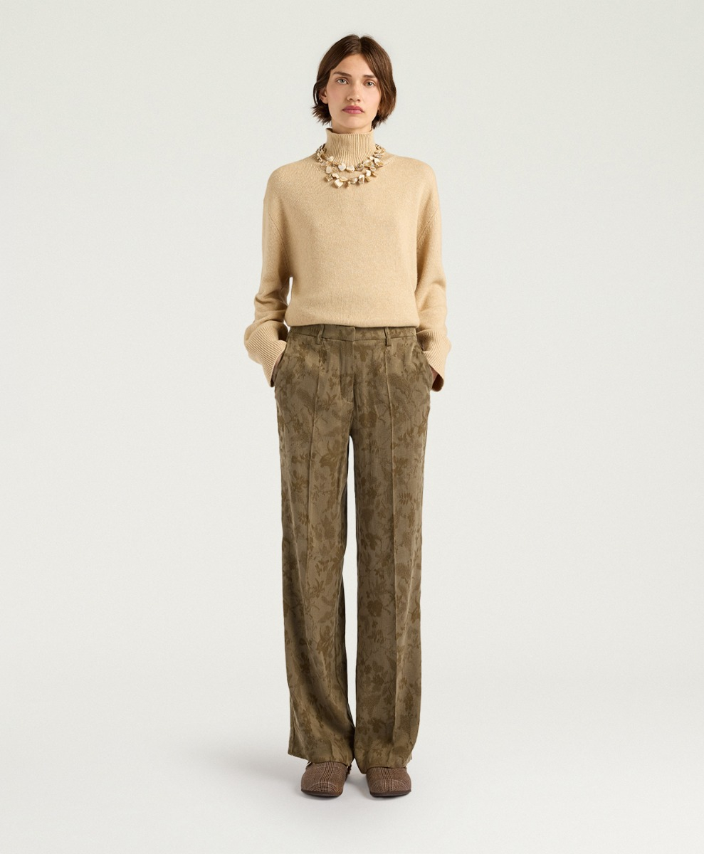 MILTON PANTS IN JACQUARD CUPRO - MILITARY GREEN - Momonì