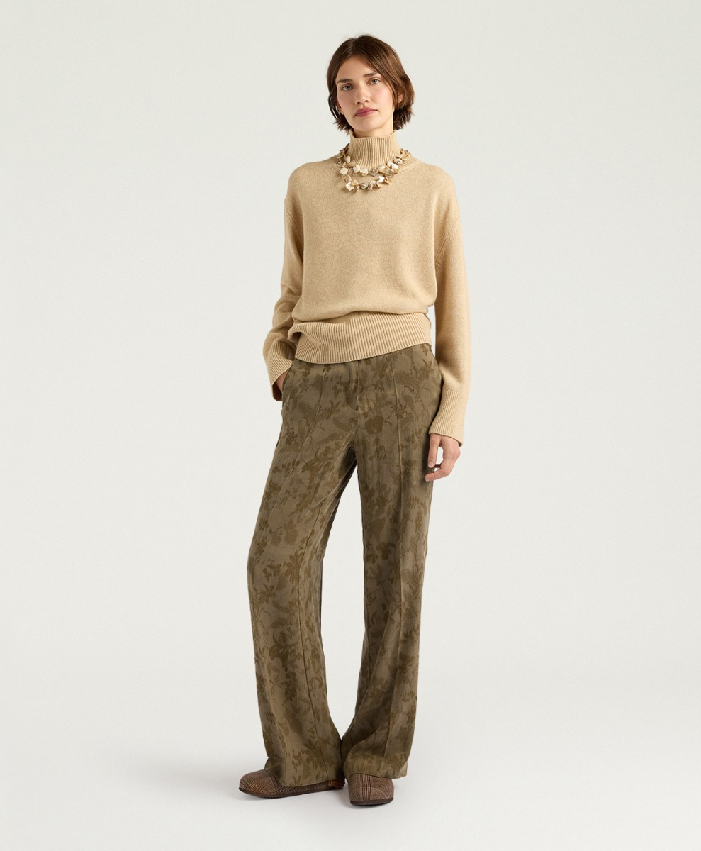 MILTON PANTS IN JACQUARD CUPRO - MILITARY GREEN - Momonì