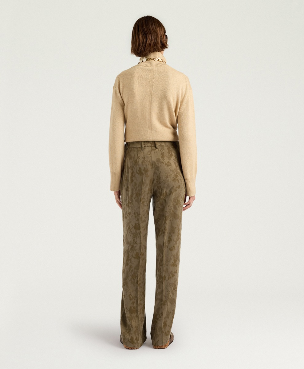MILTON PANTS IN JACQUARD CUPRO - MILITARY GREEN - Momonì