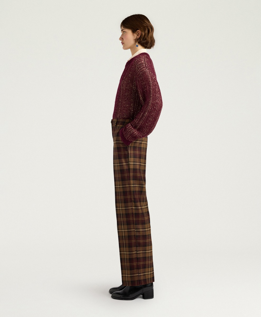 MILTON PANTS IN WOOL TWILL - BURGUNDY MULTICOLOR - Momonì