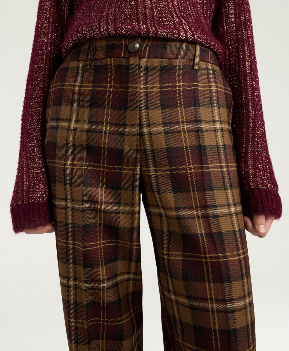 MILTON PANTS IN WOOL TWILL - BURGUNDY MULTICOLOR - Momonì