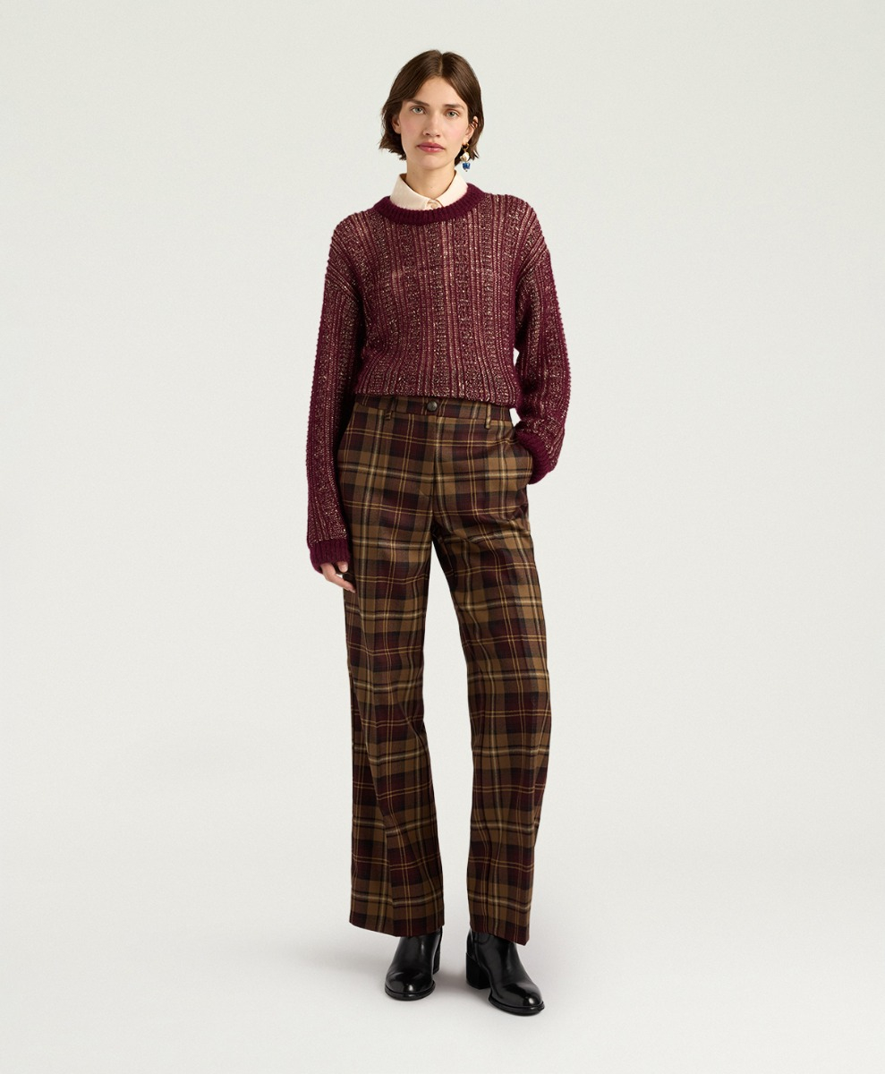 MILTON PANTS IN WOOL TWILL - BURGUNDY MULTICOLOR - Momonì