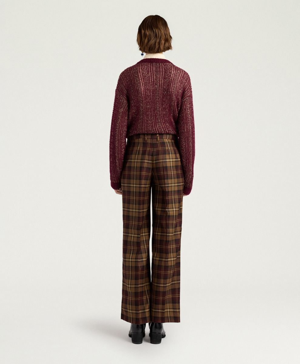 MILTON PANTS IN WOOL TWILL - BURGUNDY MULTICOLOR - Momonì
