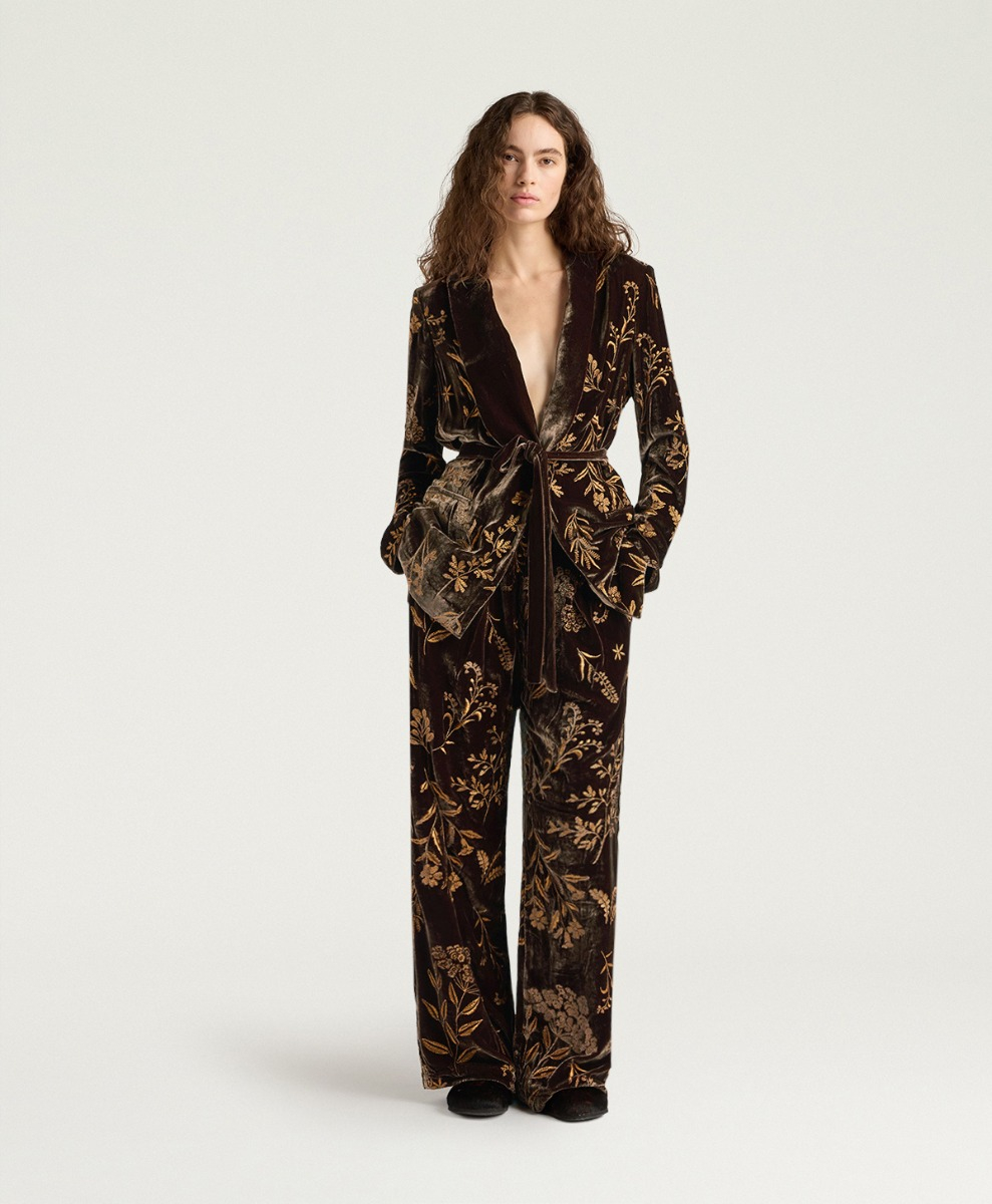 PASCAL PANTS IN EMBROIDERED VELVET - BROWN - Momonì
