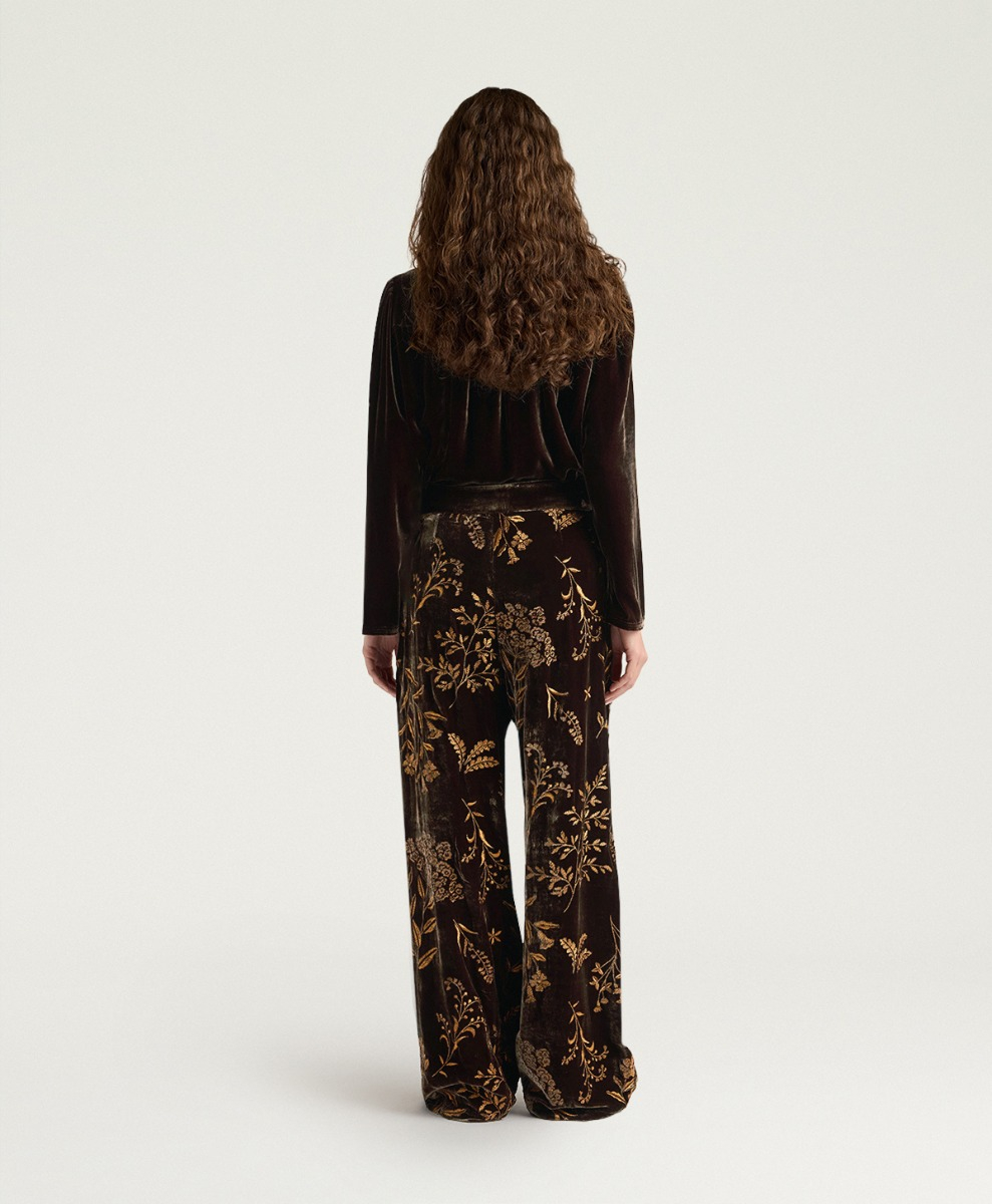 PASCAL PANTS IN EMBROIDERED VELVET - BROWN - Momonì
