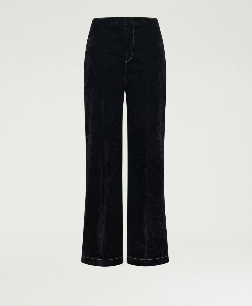 PANTALON EDIMBOURG EN DENIM FLOQUÉ STRETCH - BLEU - Momonì
