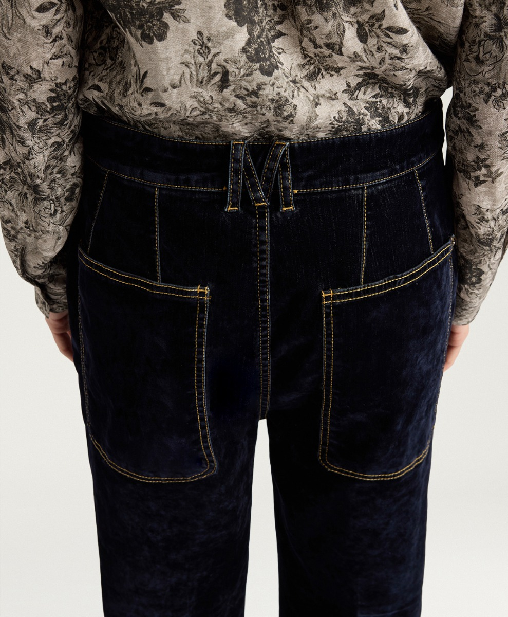 PANTALONI EDIMBURGO IN DENIM FLOCCATO STRETCH - BLU - Momonì