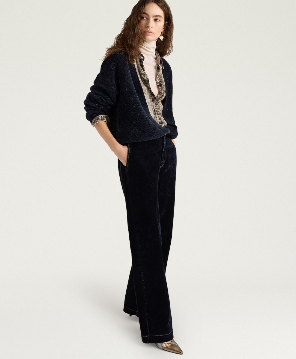 PANTALONI EDIMBURGO IN DENIM FLOCCATO STRETCH - BLU - Momonì