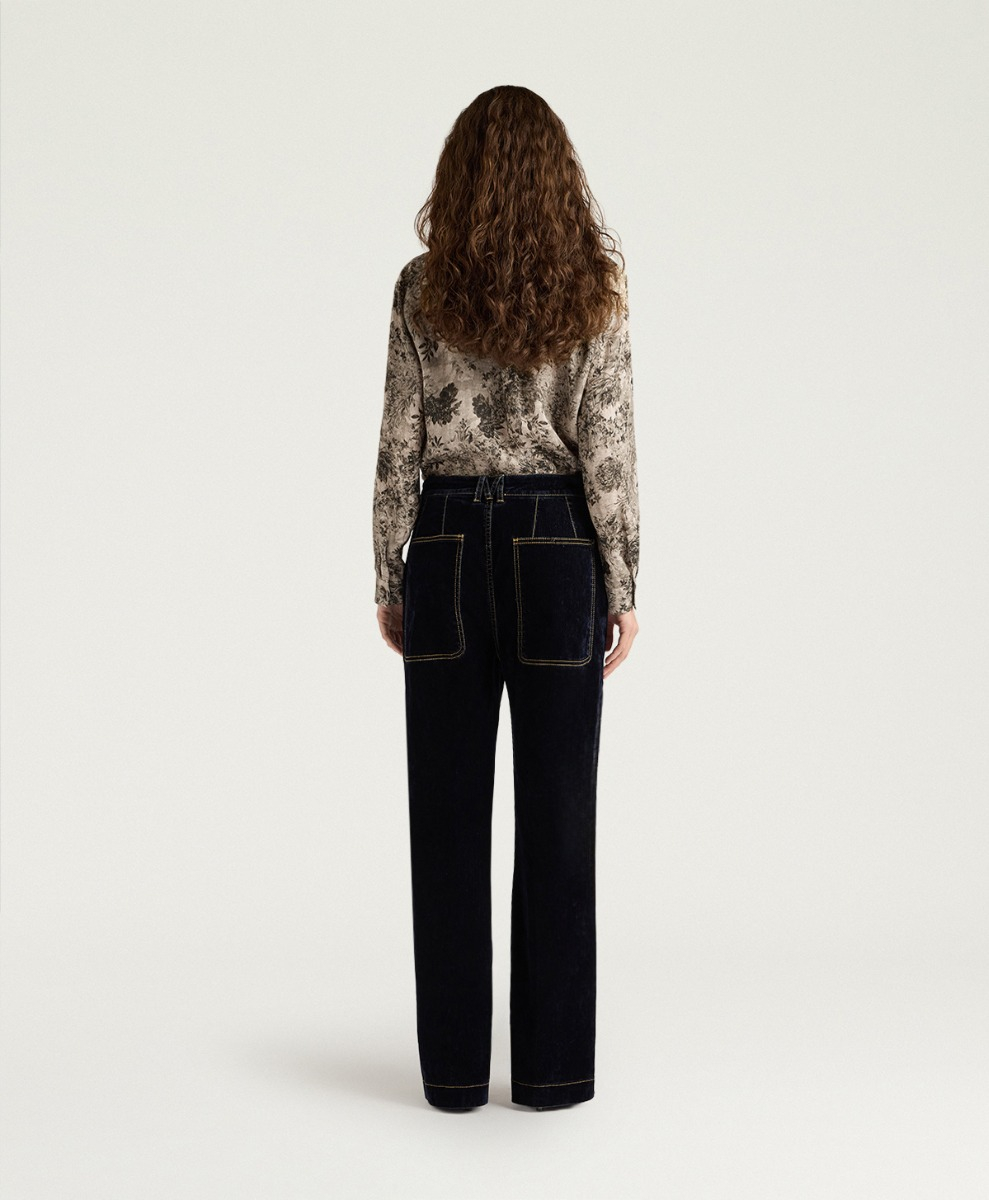 PANTALONI EDIMBURGO IN DENIM FLOCCATO STRETCH - BLU - Momonì