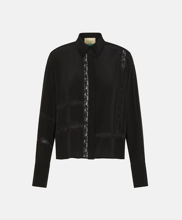 KATE SHIRT IN SOLID COLOUR SILK - BLACK - Momonì