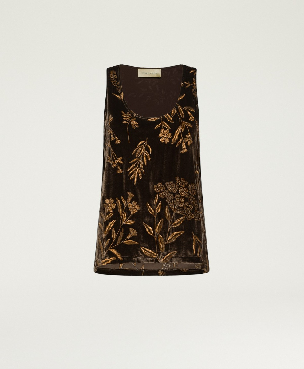 REMY TOP IN EMBROIDERED VELVET - BROWN - Clothing - Momonì