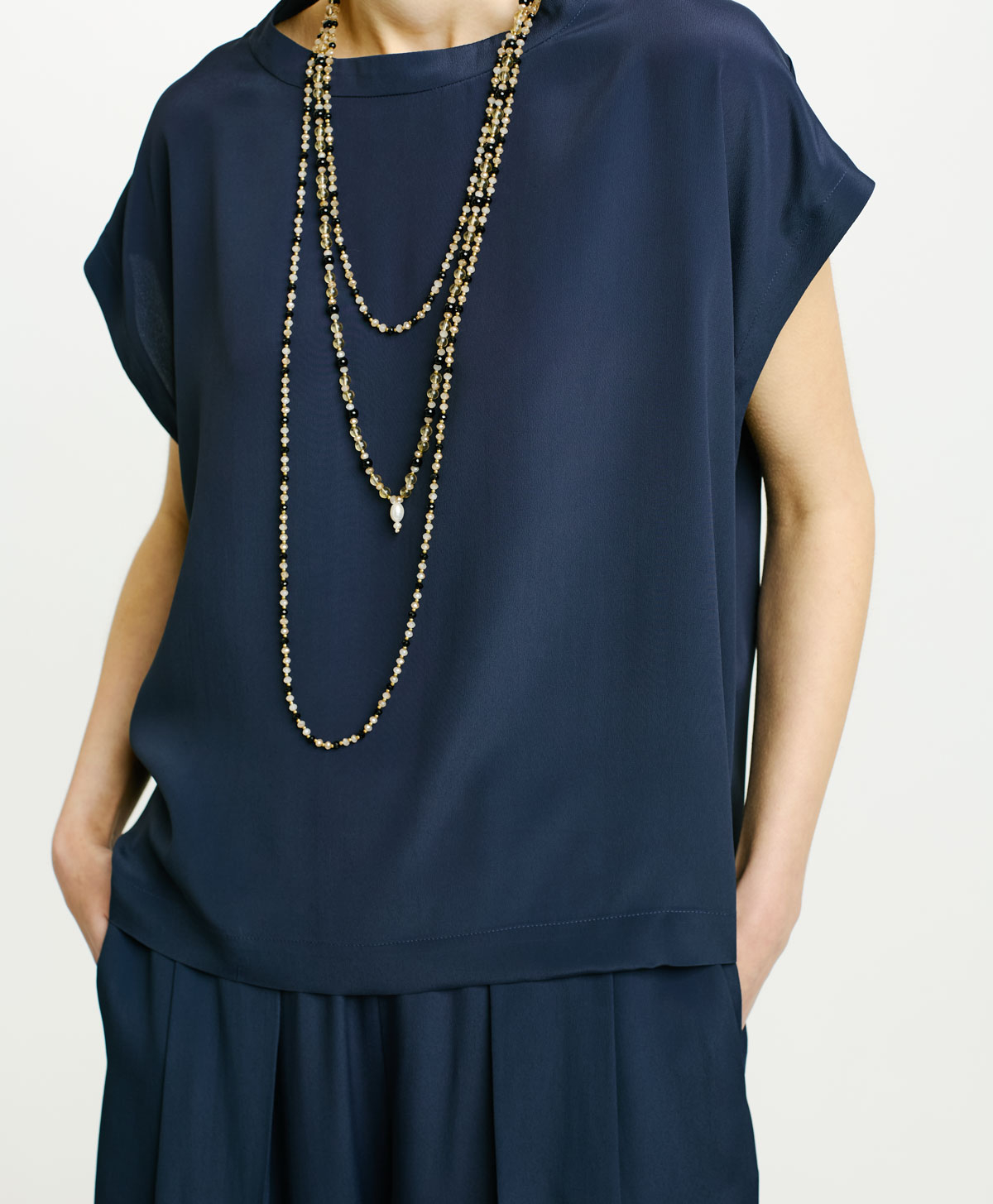 CURACAO BLOUSE IN SOLID COLOUR ACETATE/SILK - NIGHT BLUE - Momonì