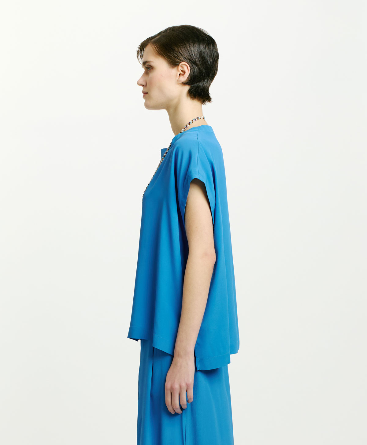 BLOUSE CURACAO EN MÉLANGE SOIE ET ACÉTATE UNI - COBALT - Momonì