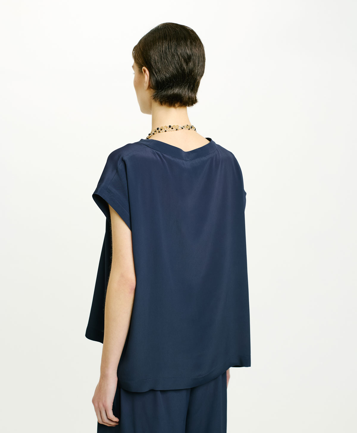 CURACAO BLOUSE IN SOLID COLOUR ACETATE/SILK - NIGHT BLUE - Momonì
