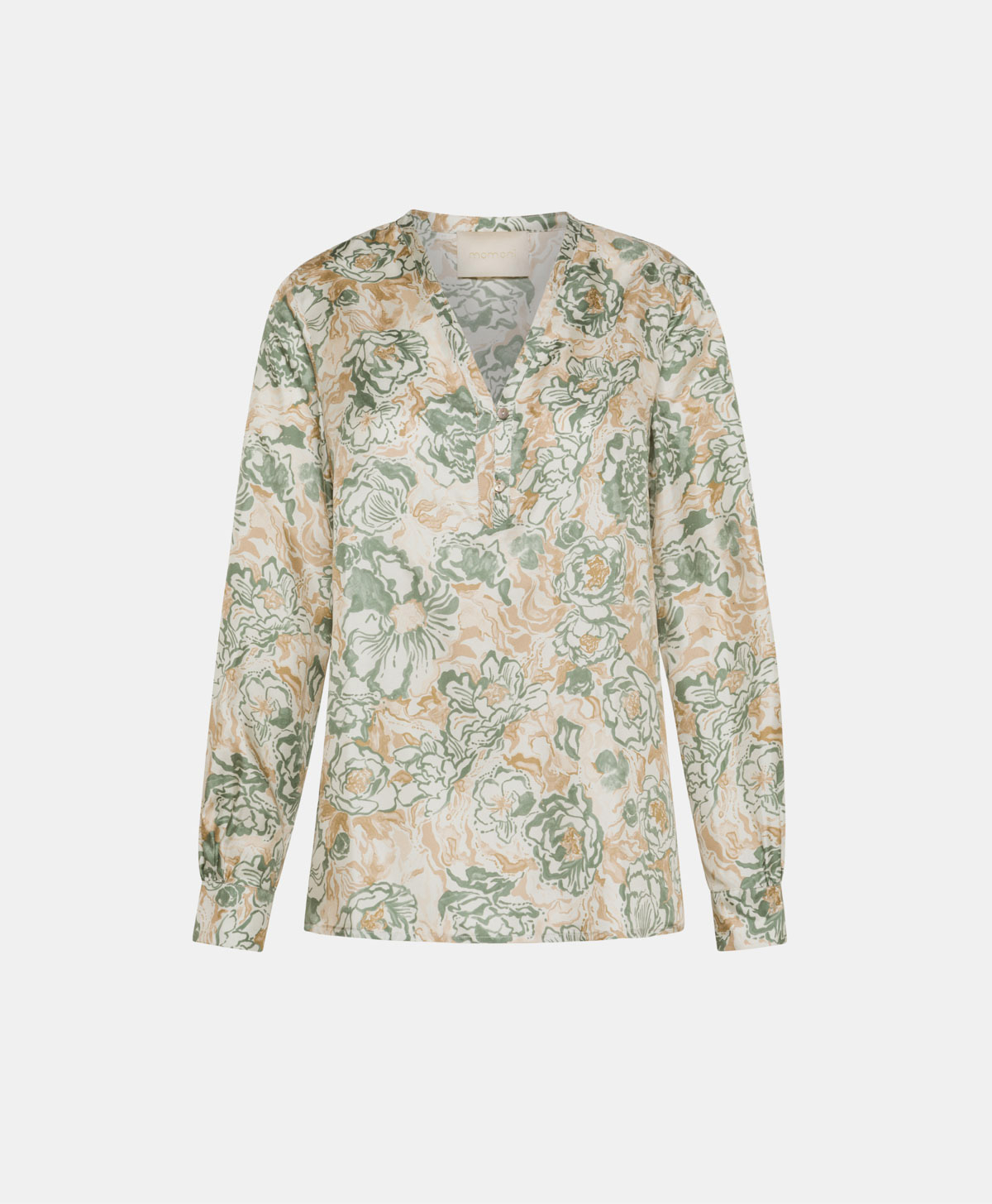 BLOUSE TORRET EN SERGÉ DE SOIE IMPRIMÉ - TABAC/AIGUE-MARINE - Clothing - Momonì