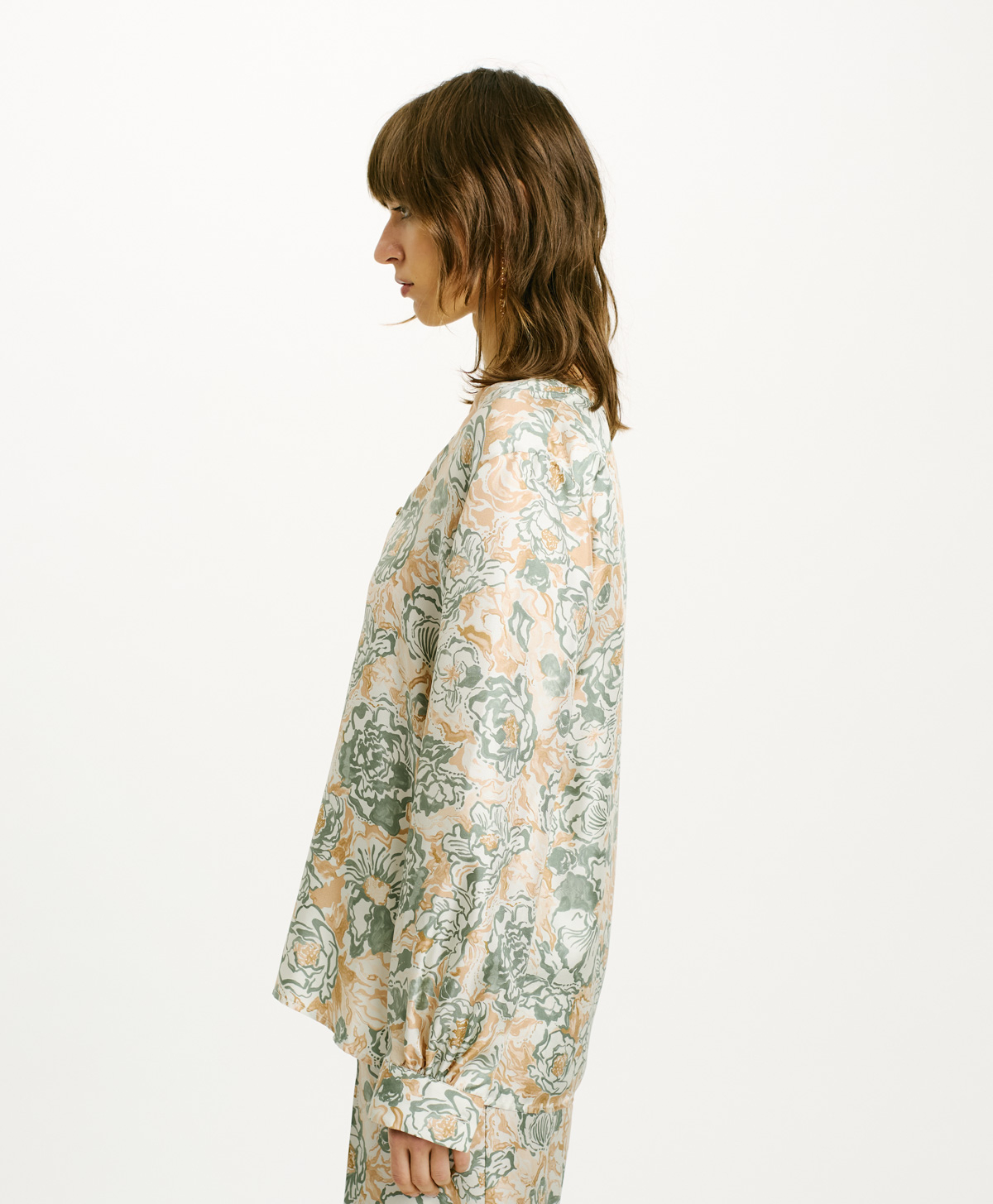 BLUSA TORRET IN TWILL DI SETA STAMPATO - TABACCO/ACQUA MARINA - Momonì