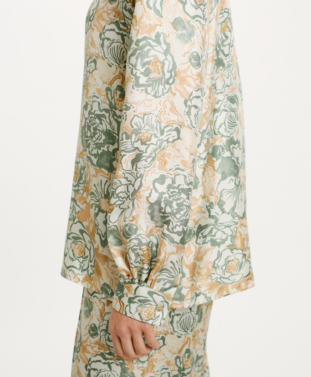 BLUSA TORRET IN TWILL DI SETA STAMPATO - TABACCO/ACQUA MARINA - Momonì