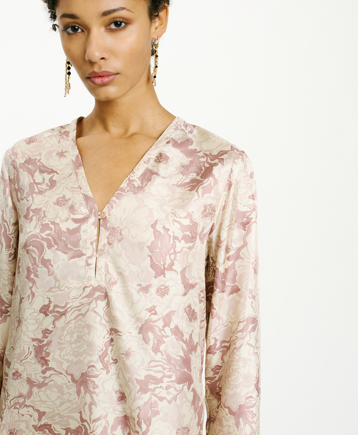 TORRET BLOUSE IN PRINTED SILK TWILL - PINK/BEIGE - Clothing - Momonì