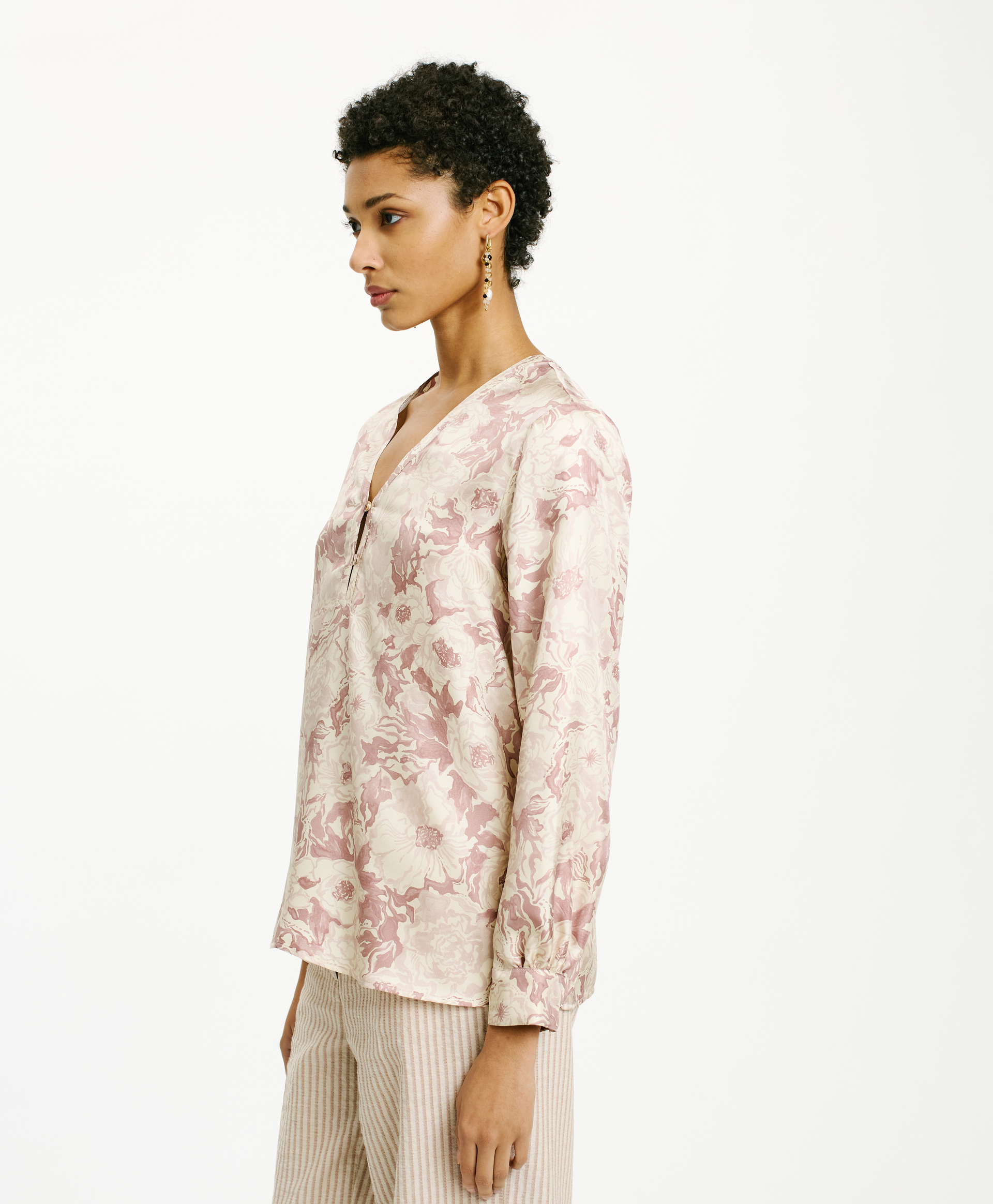 TORRET BLOUSE IN PRINTED SILK TWILL - PINK/BEIGE - Momonì