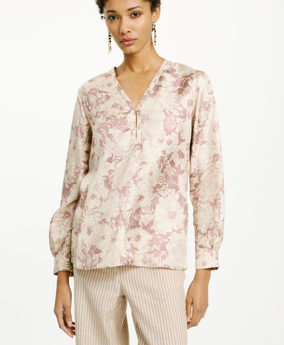 TORRET BLOUSE IN PRINTED SILK TWILL - PINK/BEIGE - Momonì