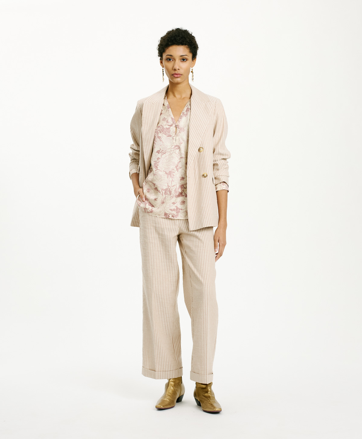 TORRET BLOUSE IN PRINTED SILK TWILL - PINK/BEIGE - Momonì