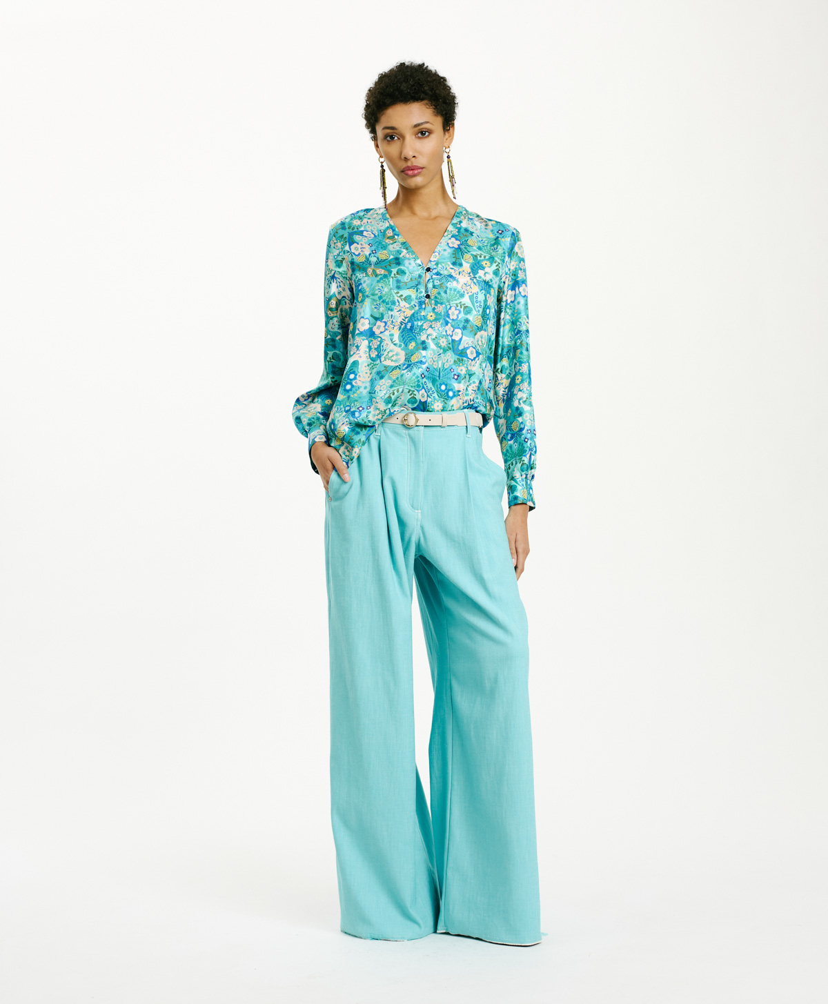 TORRET BLOUSE IN PRINTED SILK TWILL - MULTICOLOR BLUETTE - Clothing - Momonì