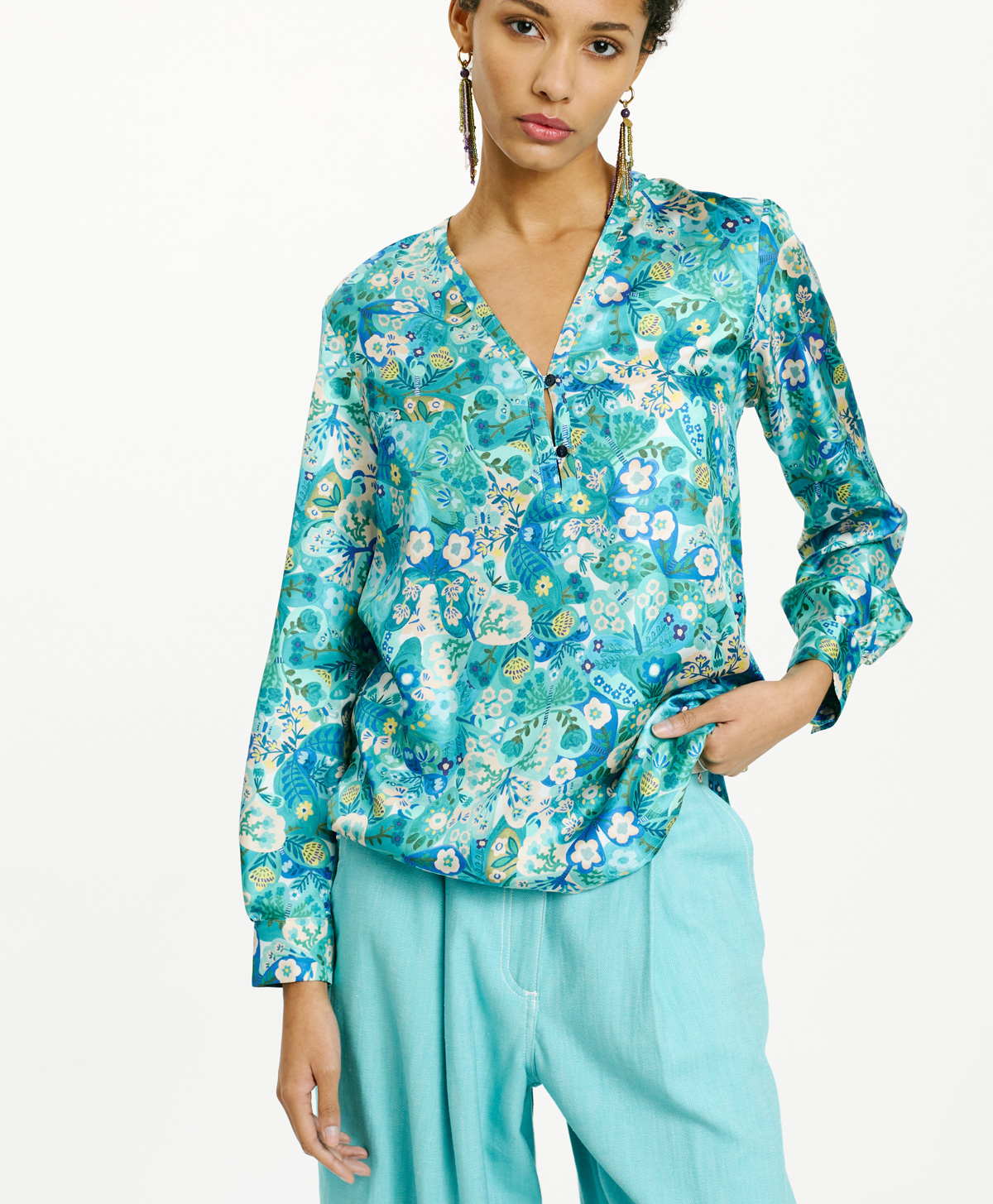 TORRET BLOUSE IN PRINTED SILK TWILL - MULTICOLOR BLUETTE - Momonì