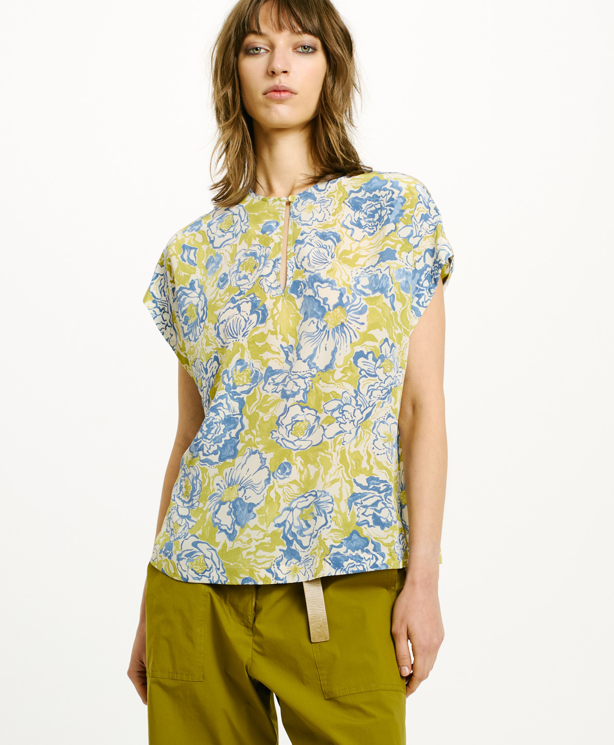 CAYENNE BLOUSE IN CREPE DE CHINE - GREEN/BLUE - Momonì