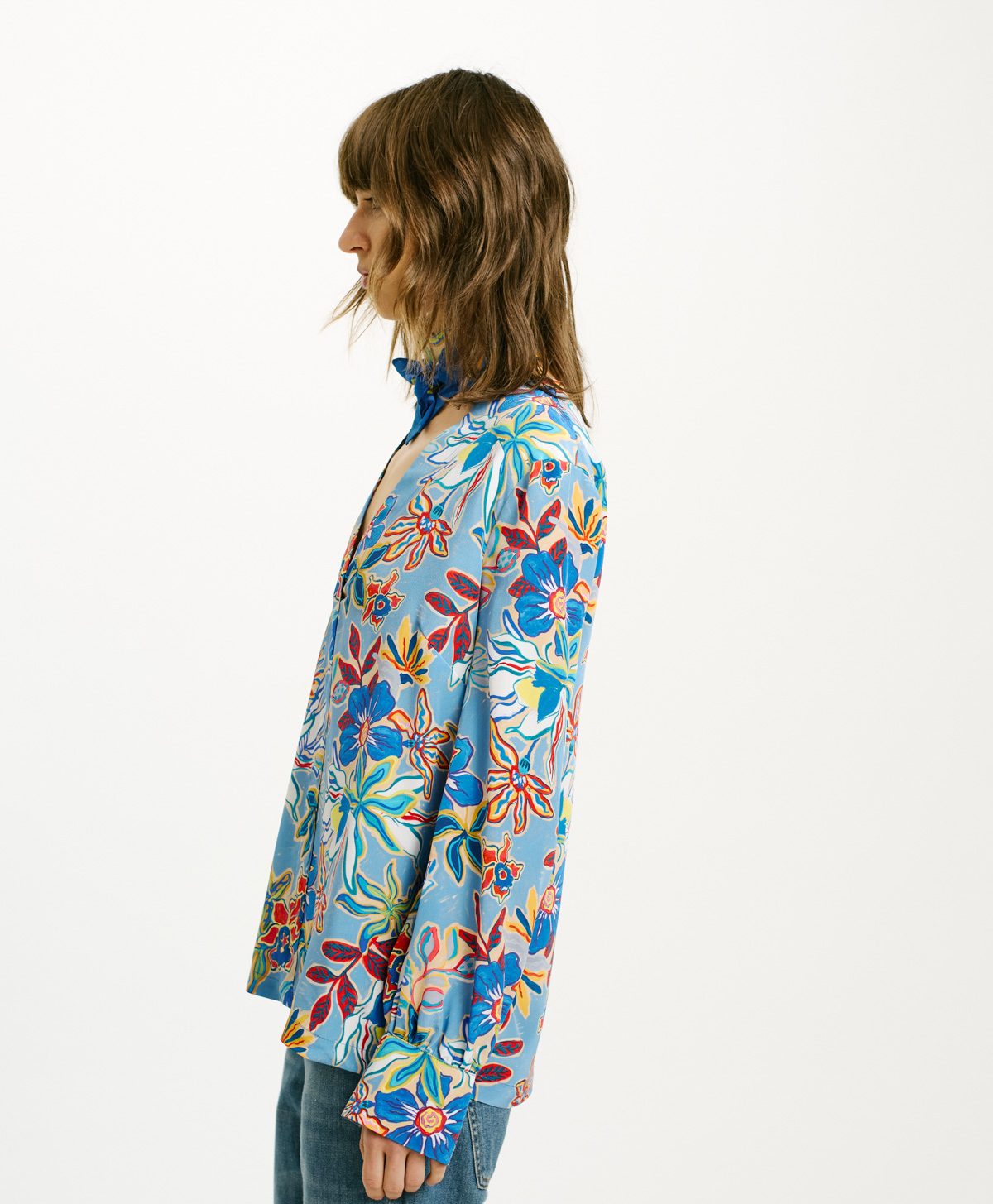 BLOUSE AIMA EN CRÊPE DE CHINE - BLEU CLAIR MULTICOLORE - Momonì