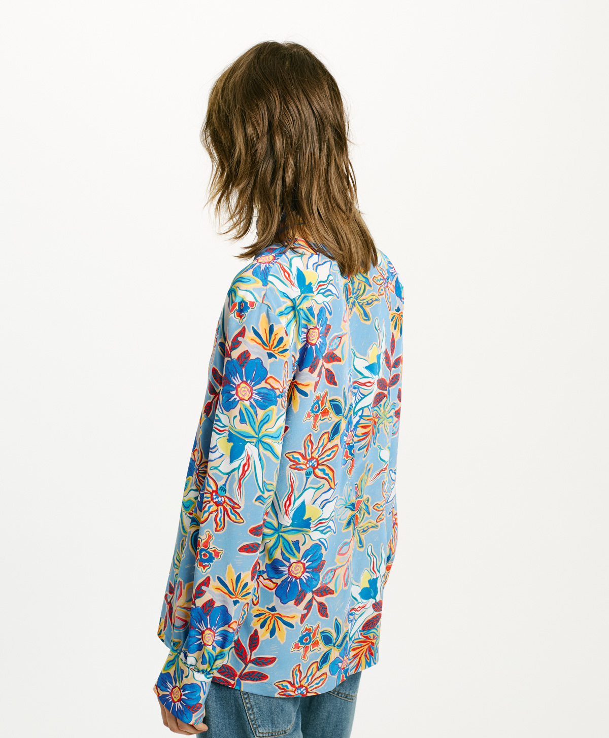 BLOUSE AIMA EN CRÊPE DE CHINE - BLEU CLAIR MULTICOLORE - Momonì