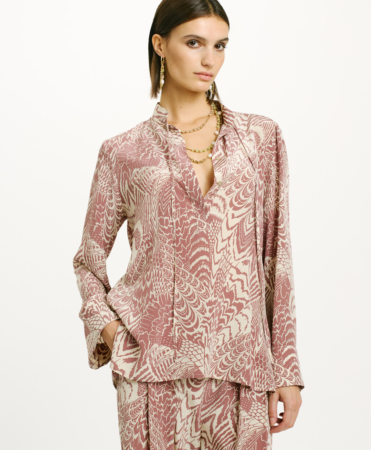 BACABA BLOUSE IN CREPE DE CHINE - CREAM/MUST WINE - Momonì