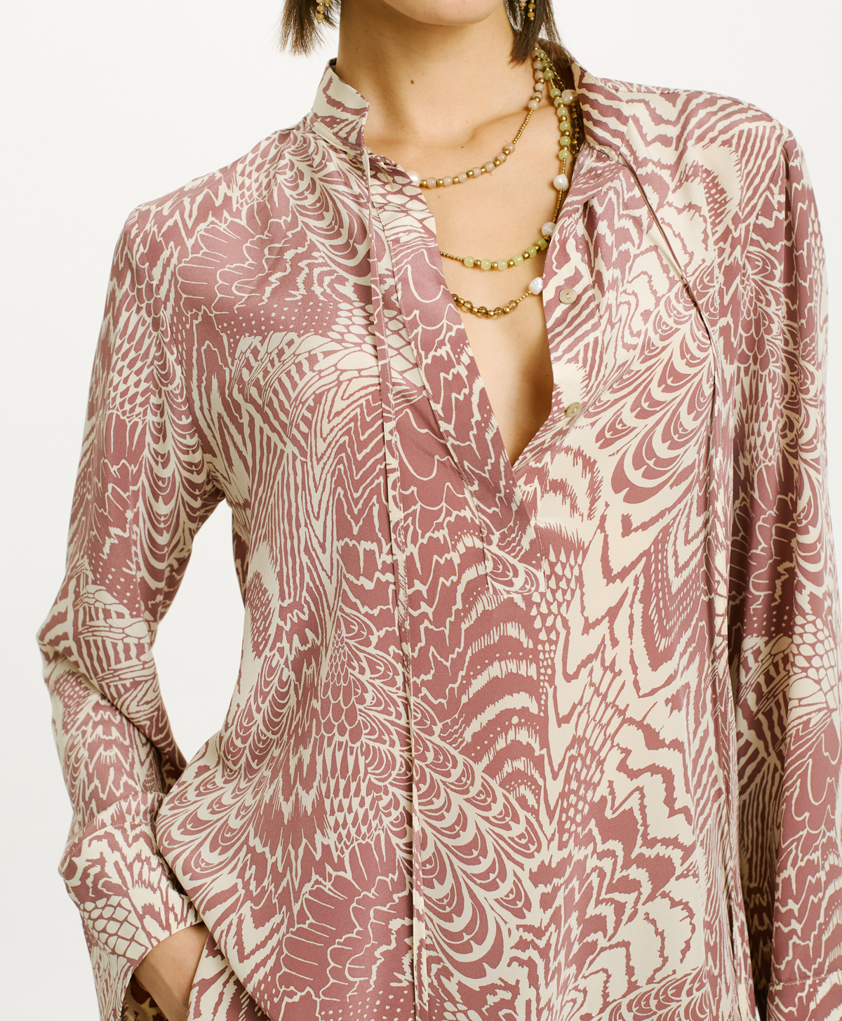 BACABA BLOUSE IN CREPE DE CHINE - CREAM/MUST WINE - Momonì