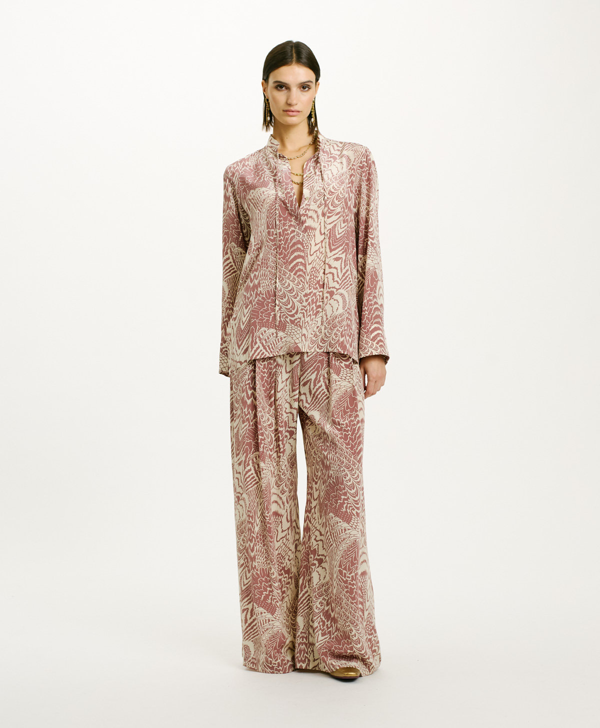 BACABA BLOUSE IN CREPE DE CHINE - CREAM/MUST WINE - Momonì
