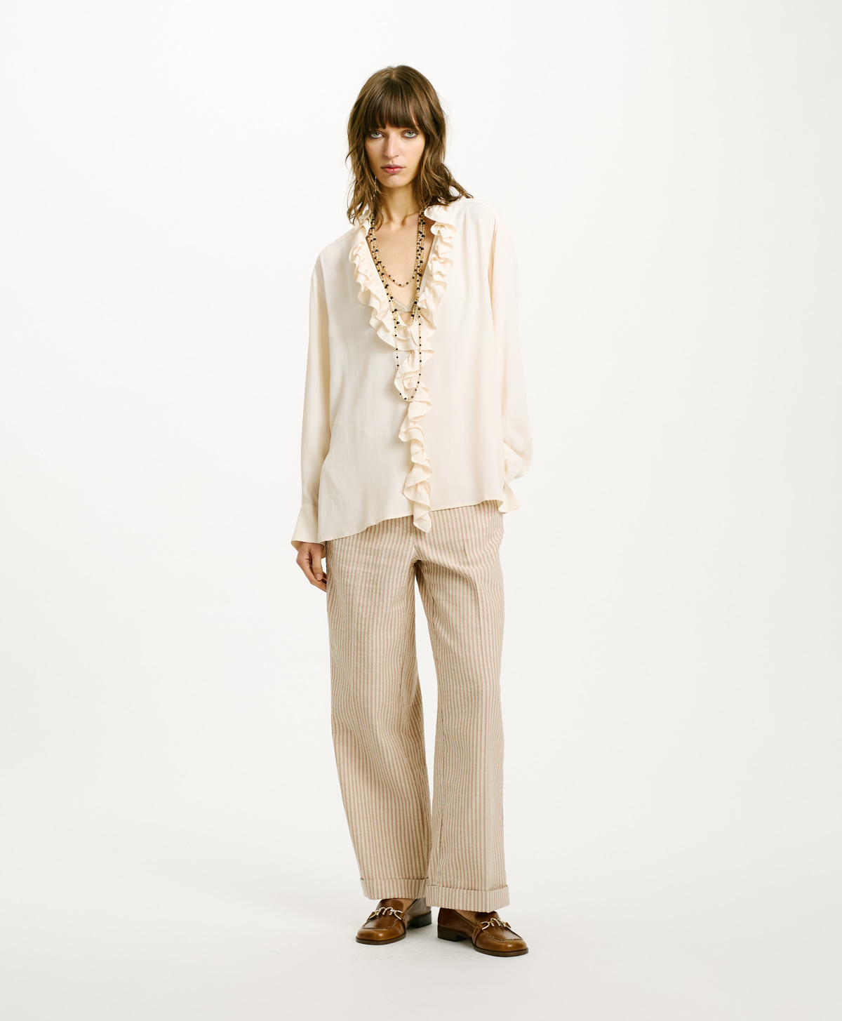 BLUSA CEDRELA IN ACETATO SETA UNITO - PANNA - Momonì