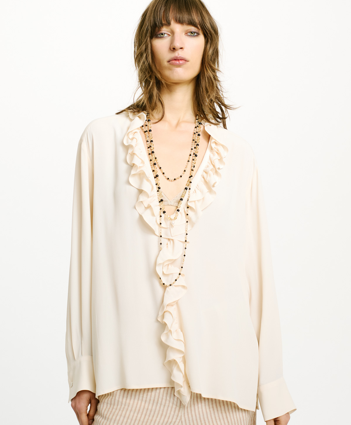 BLUSA CEDRELA IN ACETATO SETA UNITO - PANNA - Momonì
