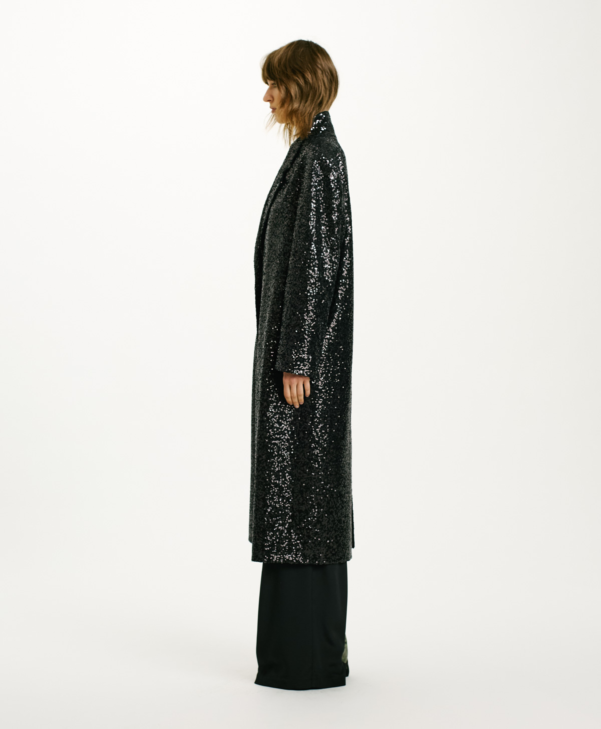 WAIRIMI COAT IN SEQUIN FABRIC - BLACK - Momonì