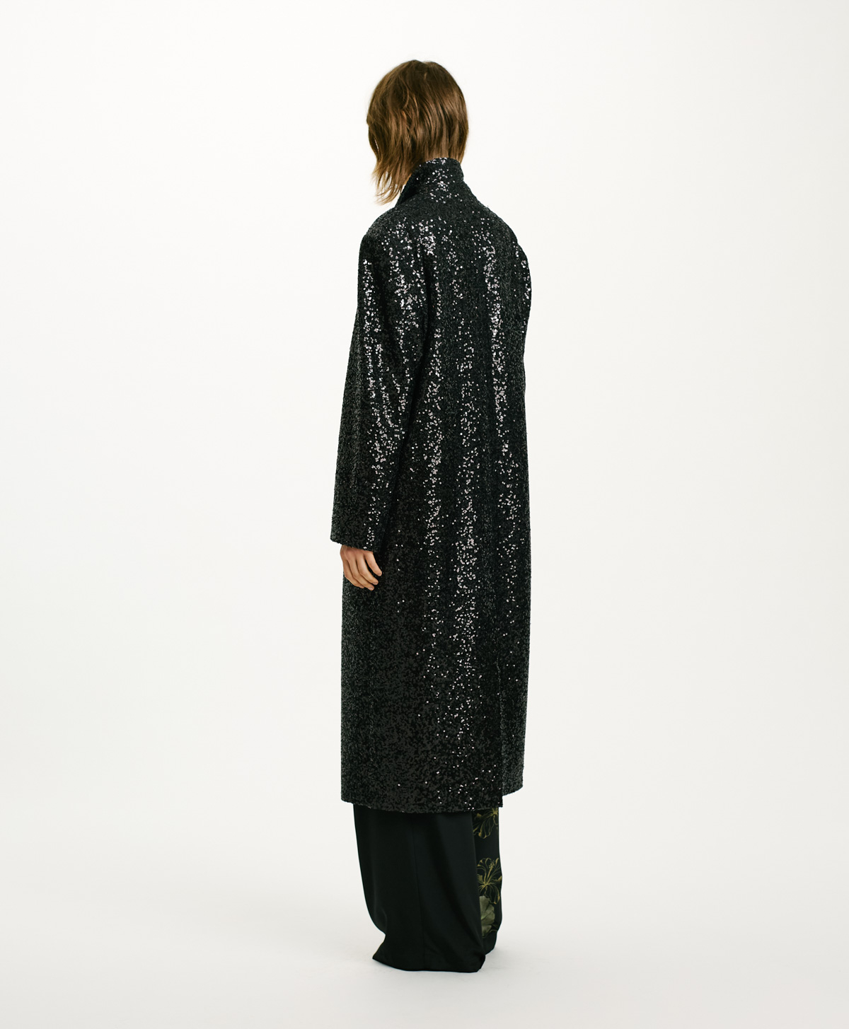 WAIRIMI COAT IN SEQUIN FABRIC - BLACK - Momonì