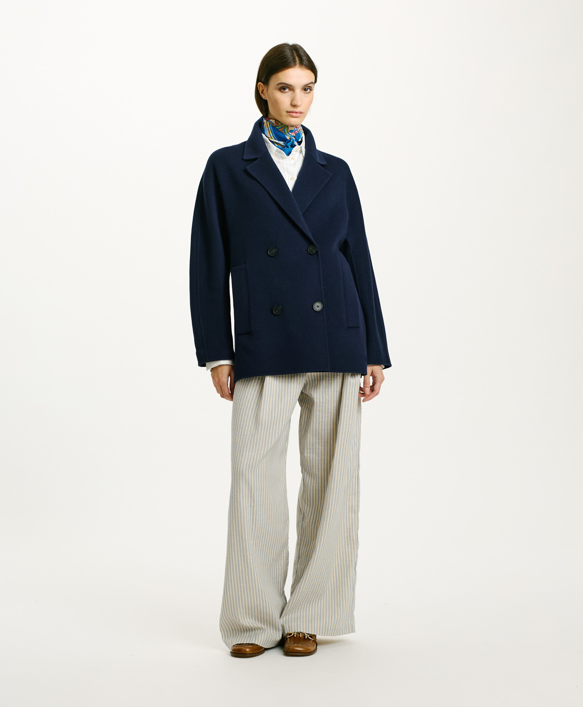 ACAI COAT IN LIGHT DOUBLEFACE WOOL BLEND - NAVY BLUE - Momonì