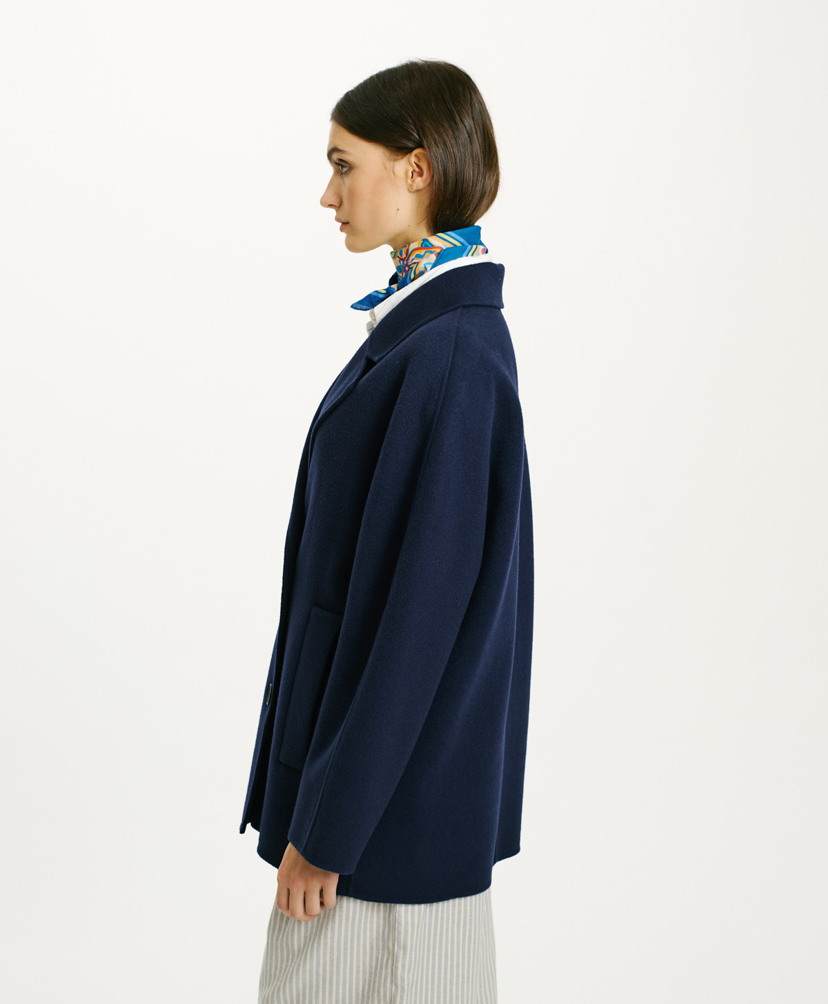 ACAI COAT IN LIGHT DOUBLEFACE WOOL BLEND - NAVY BLUE - Momonì