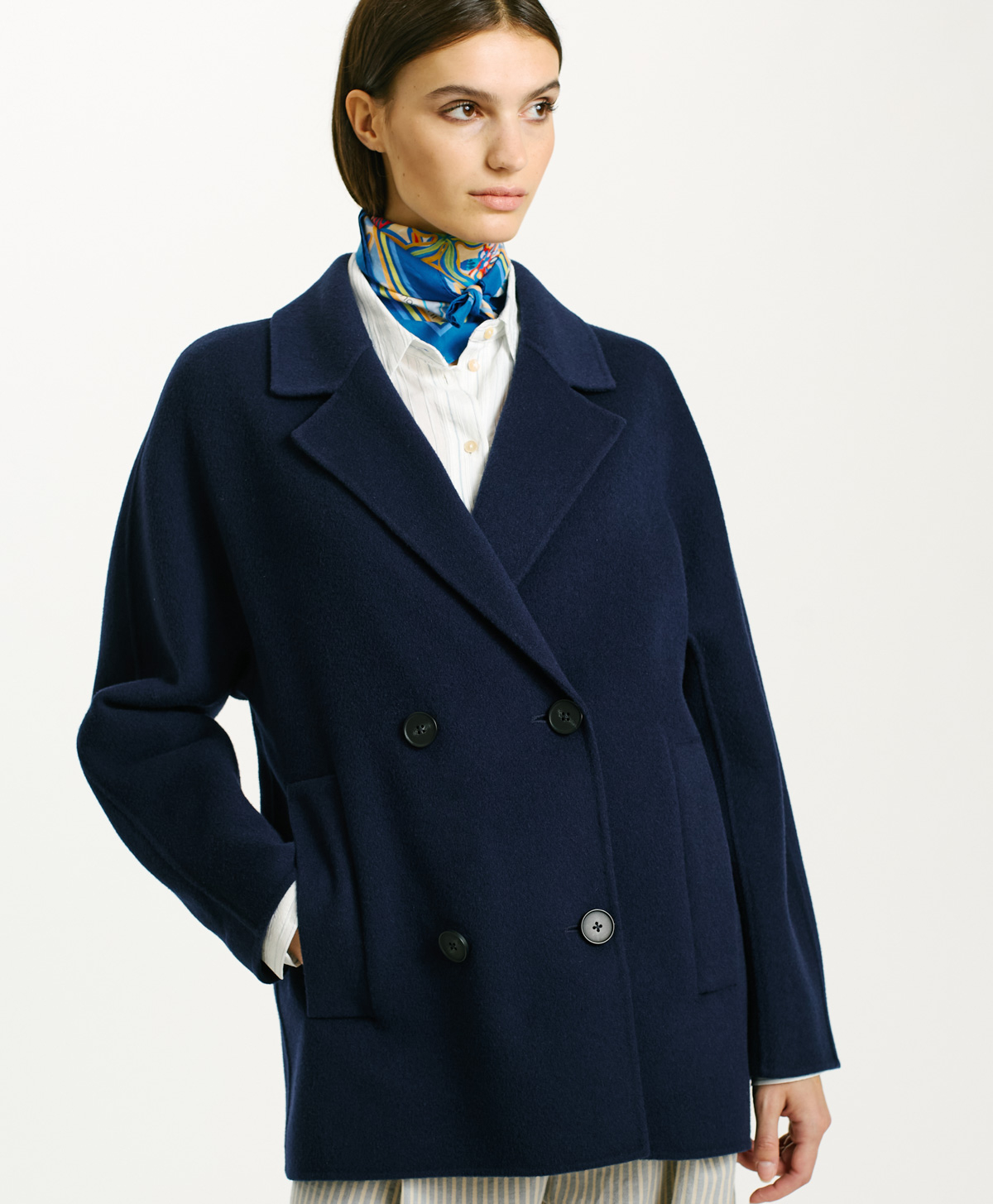 ACAI COAT IN LIGHT DOUBLEFACE WOOL BLEND - NAVY BLUE - Momonì