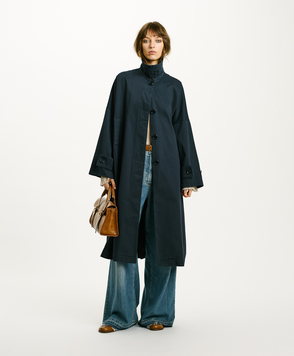BUENOS AIRES COAT IN COTTON GABARDINE - BLUE - Momonì