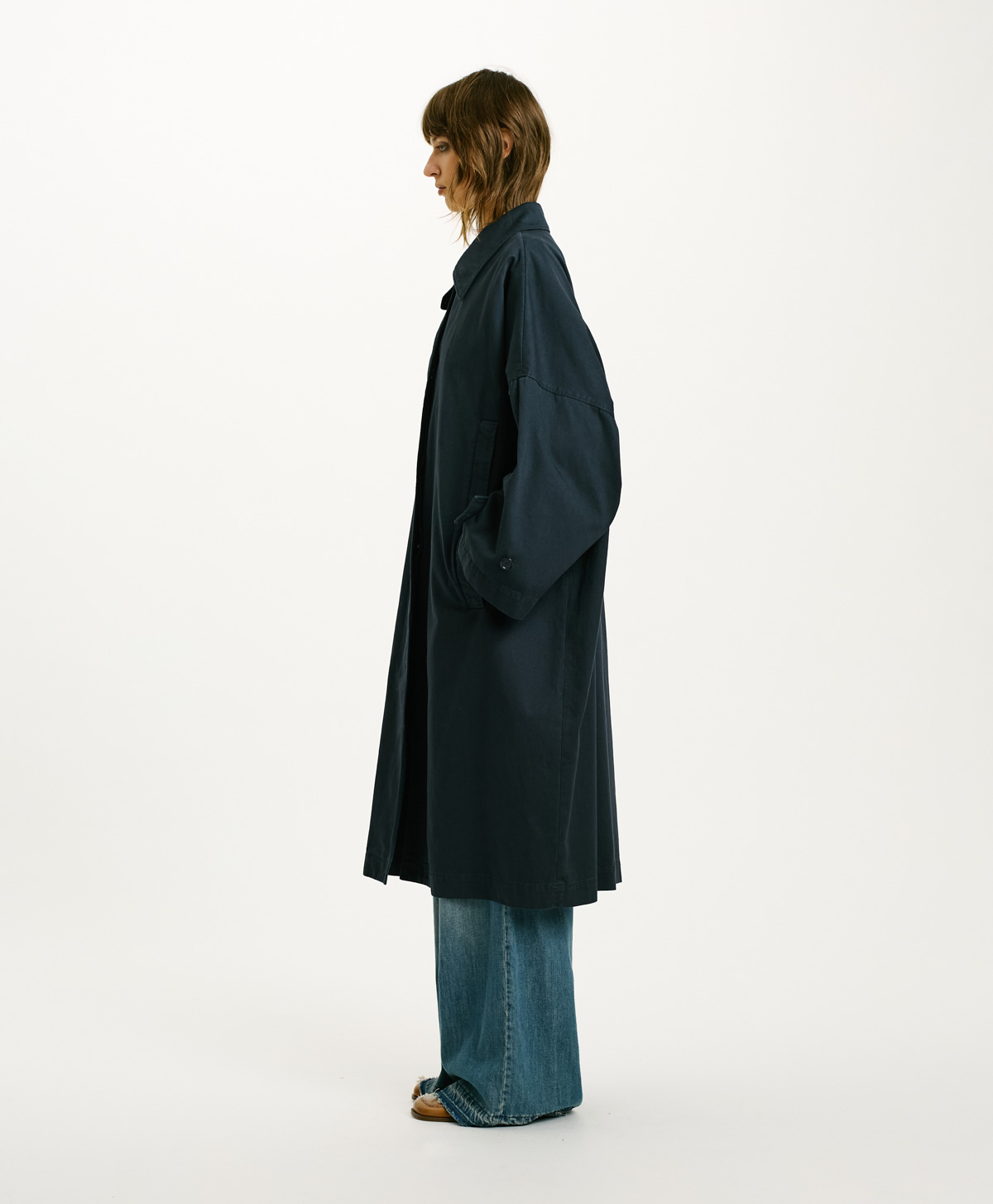 BUENOS AIRES COAT IN COTTON GABARDINE - BLUE - Momonì