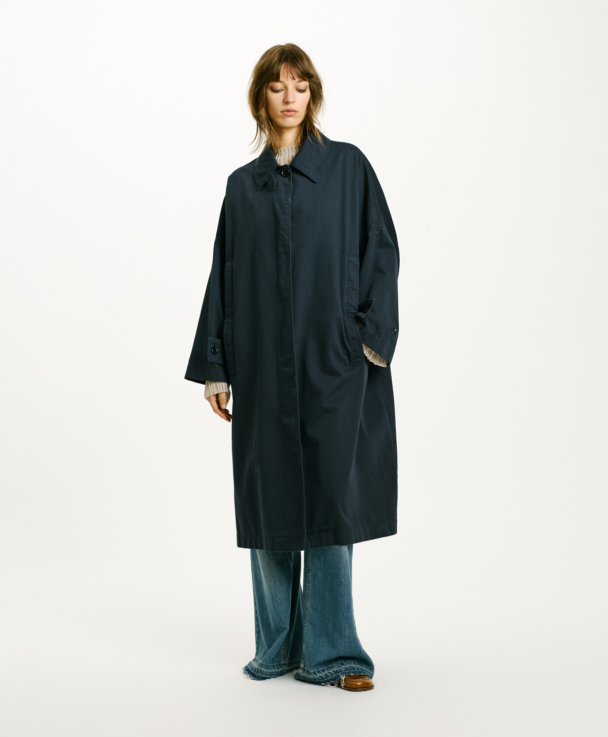 BUENOS AIRES COAT IN COTTON GABARDINE - BLUE - Momonì