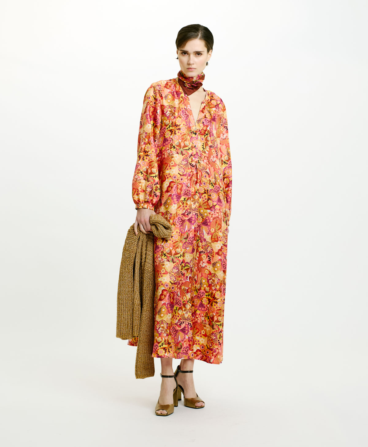 VESTITO AMEDE IN TWILL DI SETA STAMPATA - ROSA/BORDEAUX - Clothing - Momonì