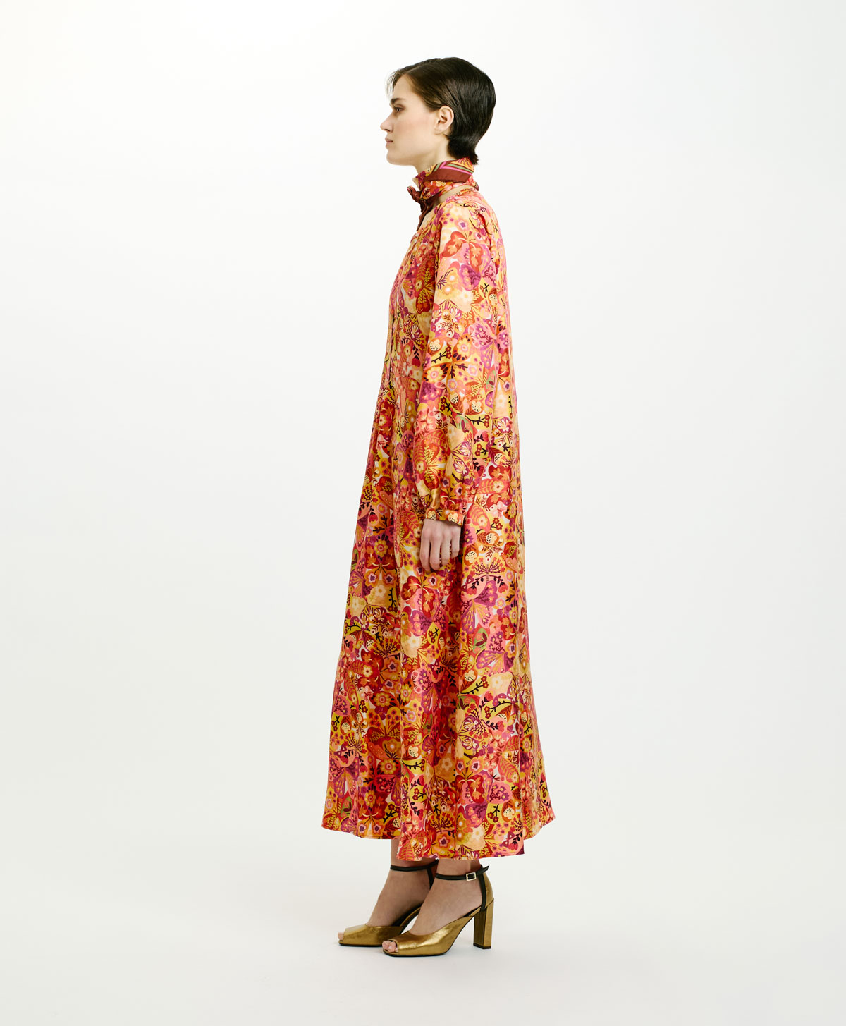 ROBE AMEDE EN SERGÉ DE SOIE IMPRIMÉ - ROSE/BORDEAUX - Momonì