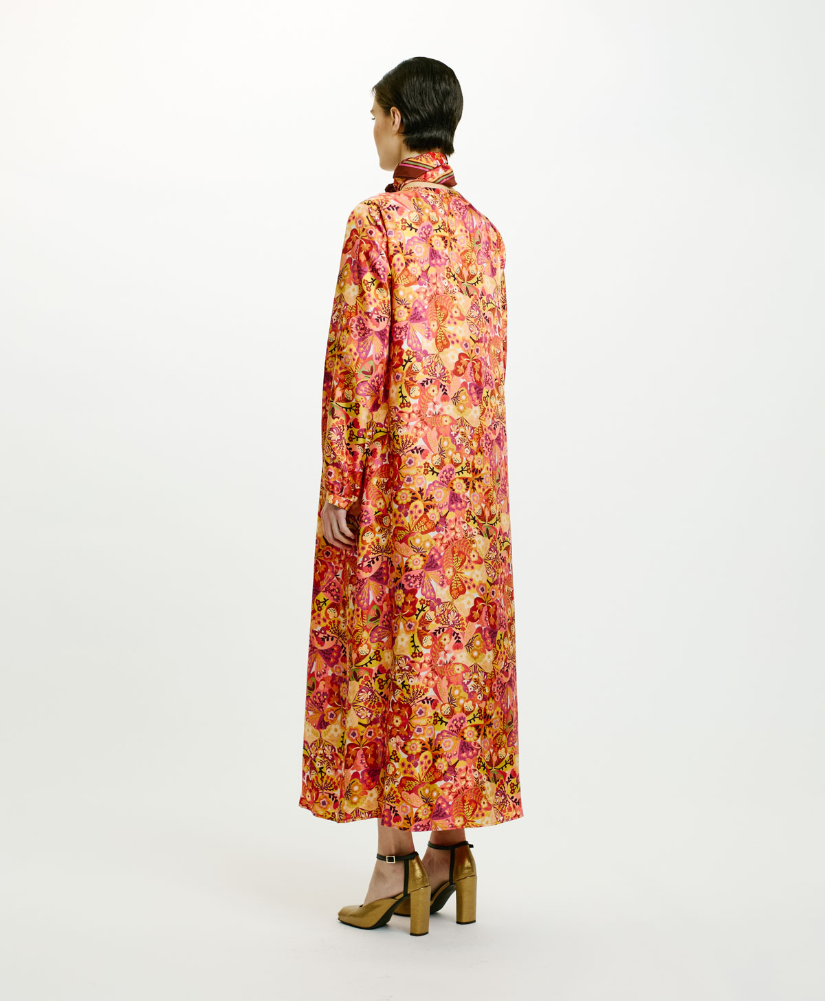 ROBE AMEDE EN SERGÉ DE SOIE IMPRIMÉ - ROSE/BORDEAUX - Momonì