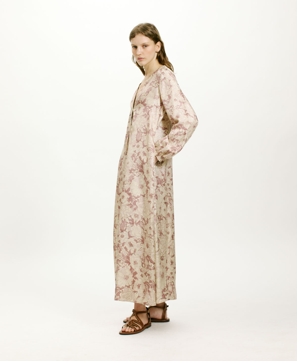 AMEDE DRESS IN PRINTED SILK TWILL - PINK/BEIGE - Momonì