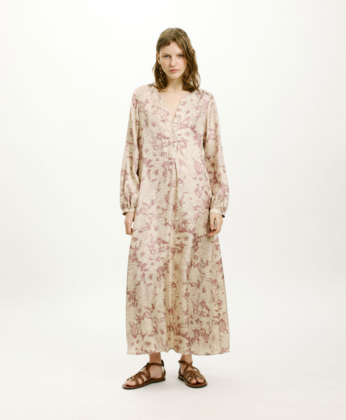 AMEDE DRESS IN PRINTED SILK TWILL - PINK/BEIGE - Momonì